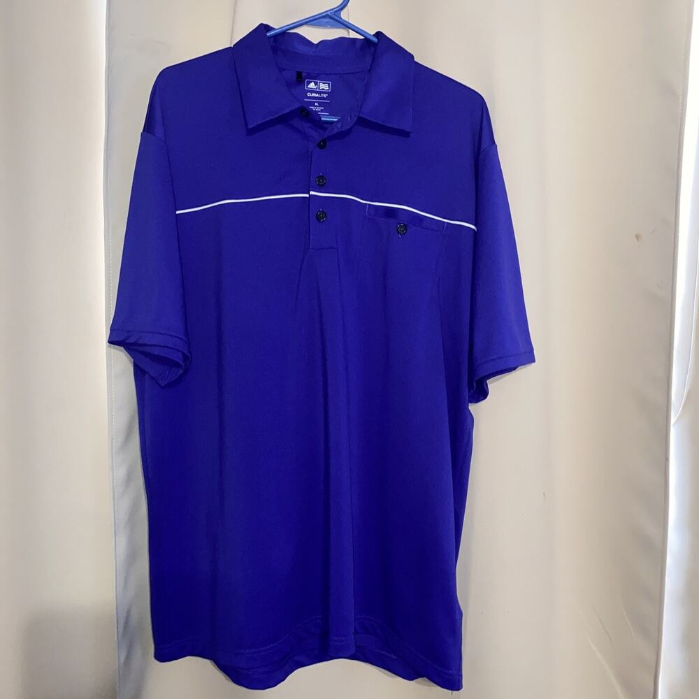 Adidas Climalite Men’s XL Purple With White Stripe Short Sleeve Golf Shirt